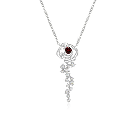 natural garnet rose flower necklaces in sterling silver 