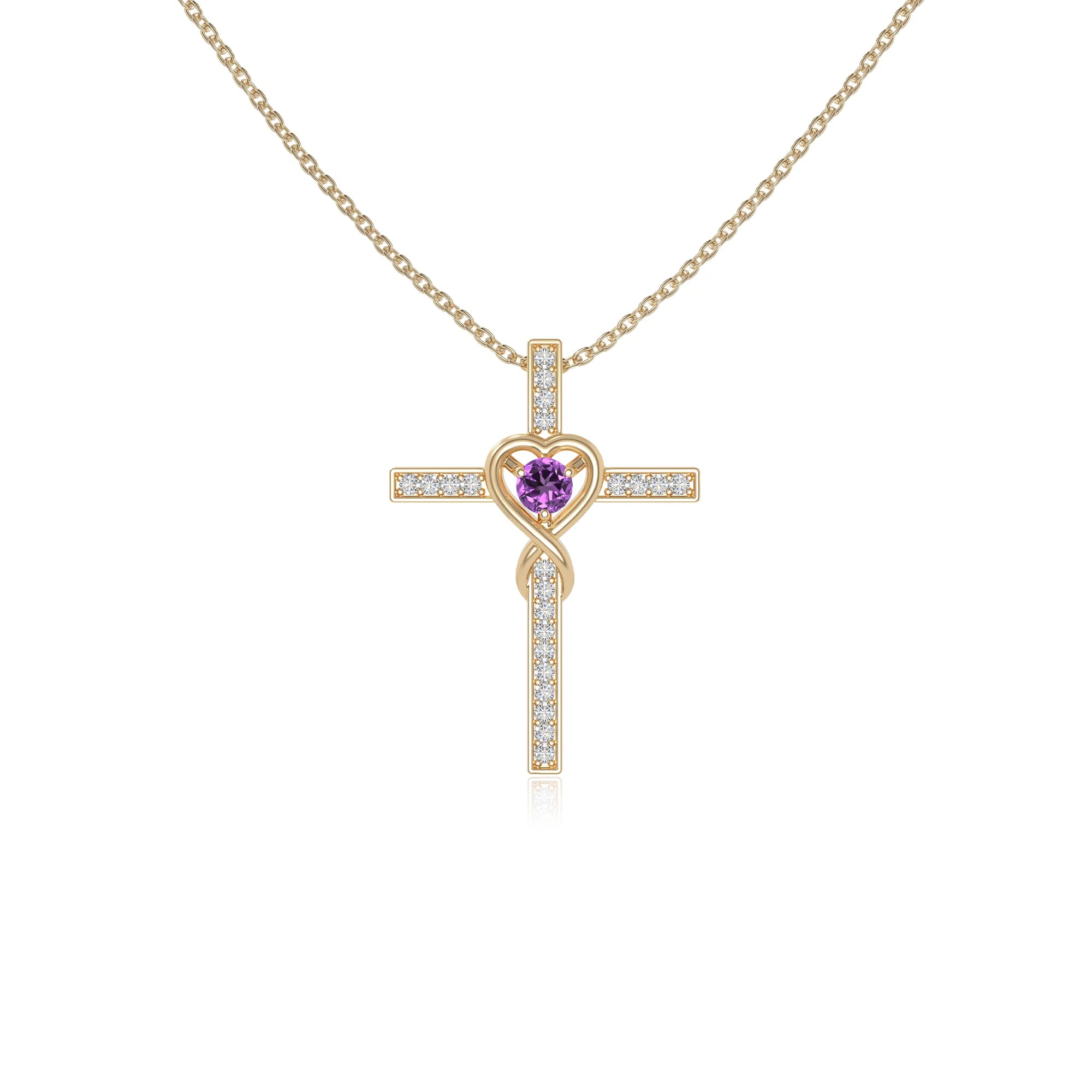 natural amethyst infinity cross necklaces in yellow gold vermeil 