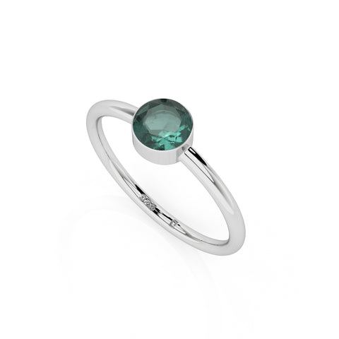 green tourmaline round cut stackable bezel-set ring