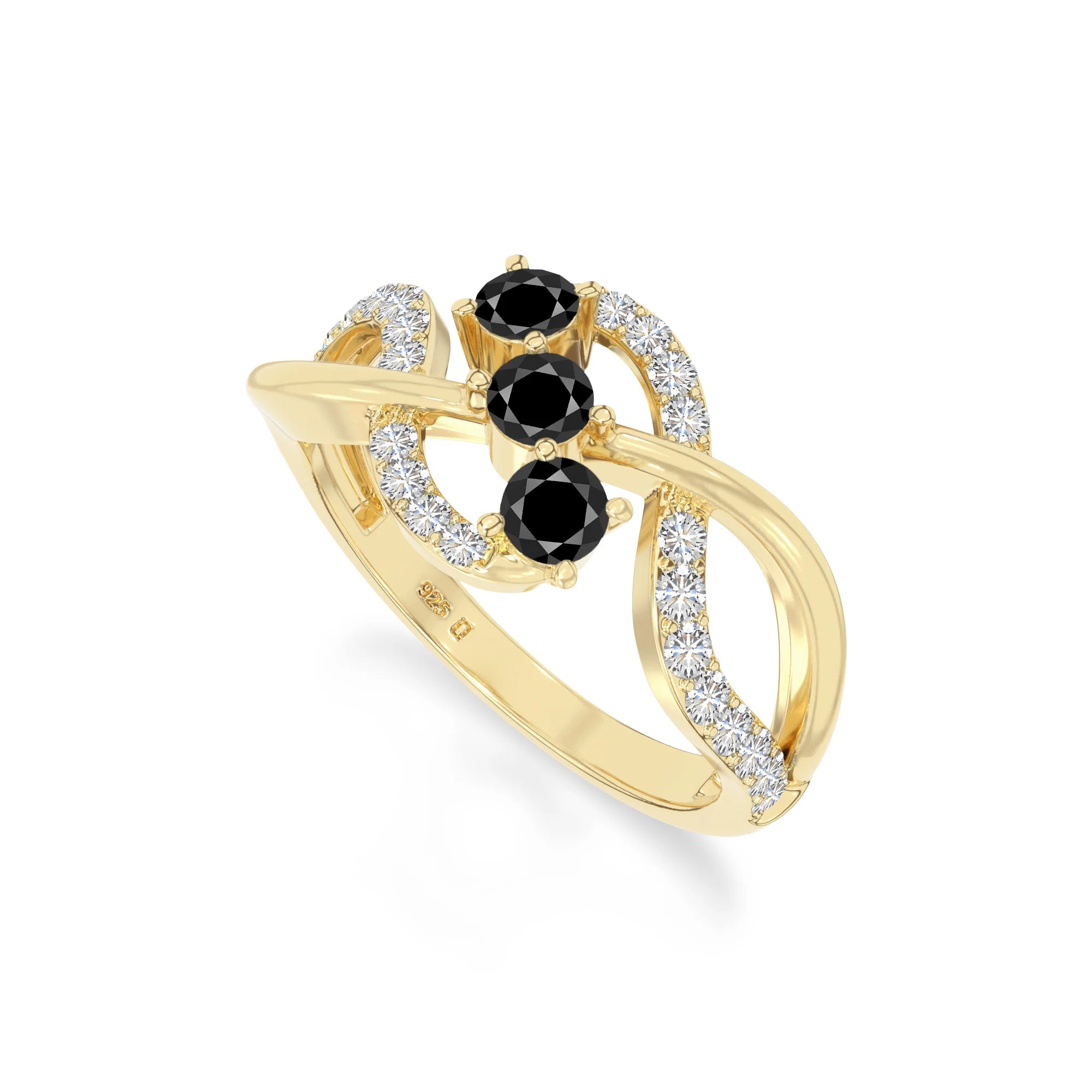 natural black onyx infinity promise rings in yellow gold vermeil