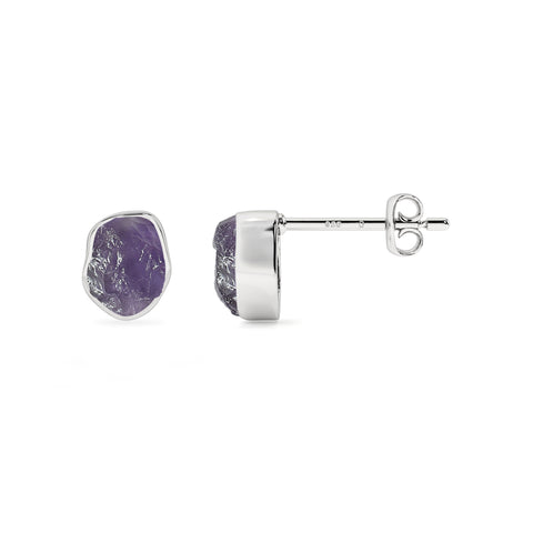 natural amethyst rough shape stud earrings