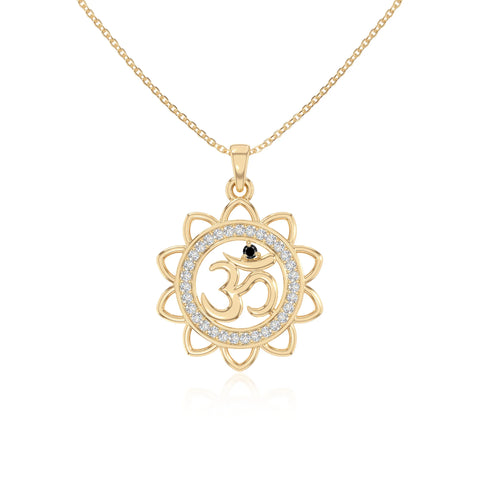 natural black-onyx om symbol necklaces in yellow gold vermeil 