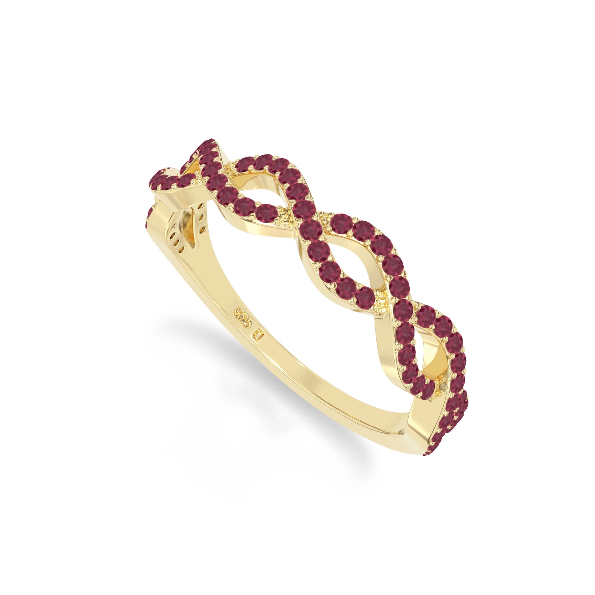 natural ruby twisted wedding band rings in yellow gold vermeil