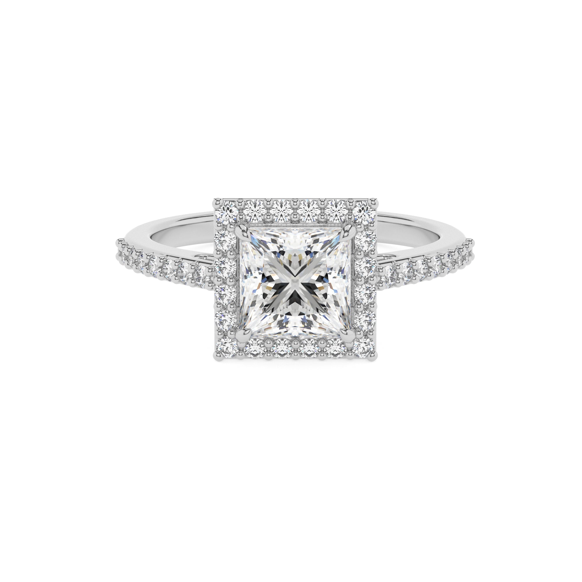 lab-grown moissanite princess half eterity halo solitaire engagement ring