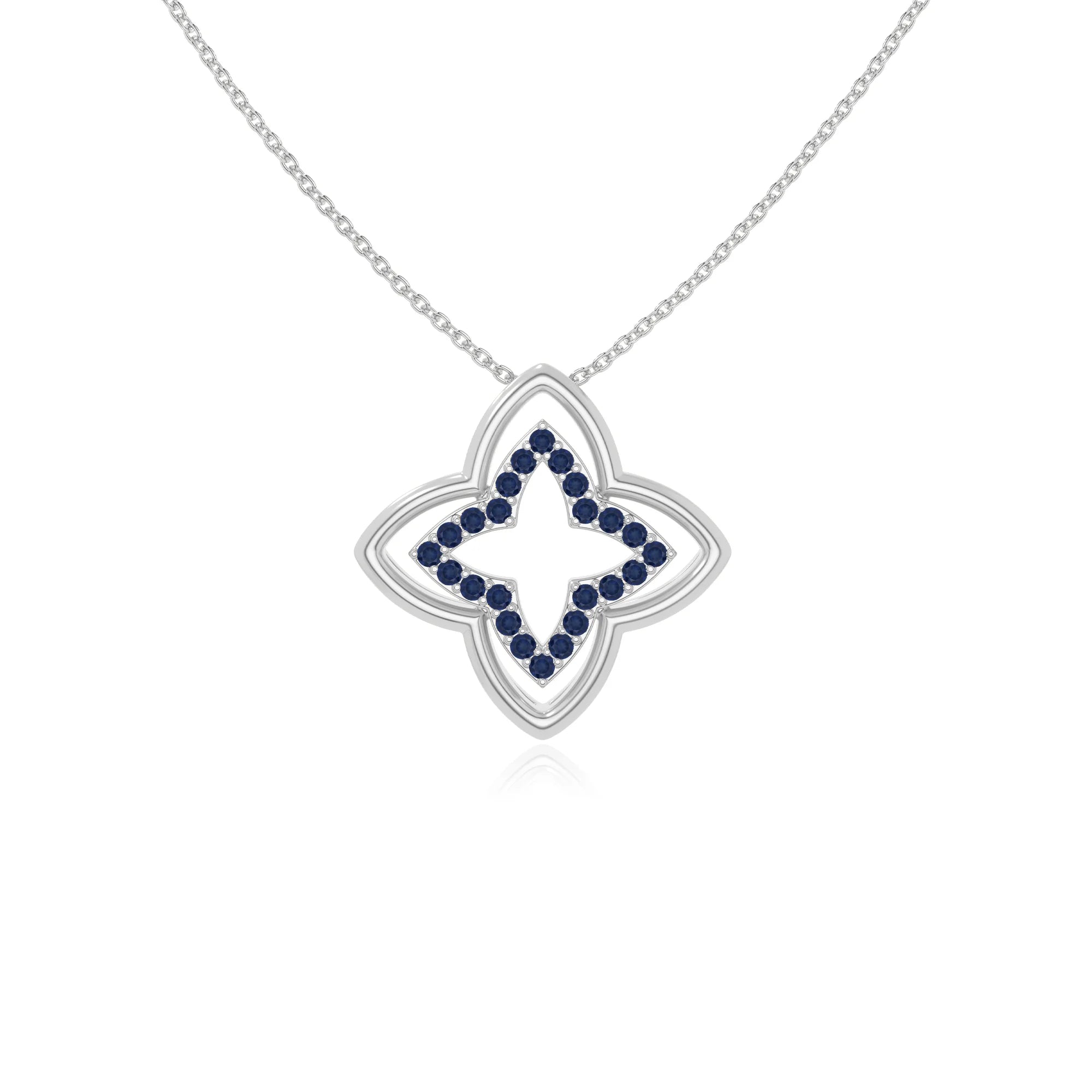 natural blue-sapphire 4 petal flower necklaces in sterling silver 