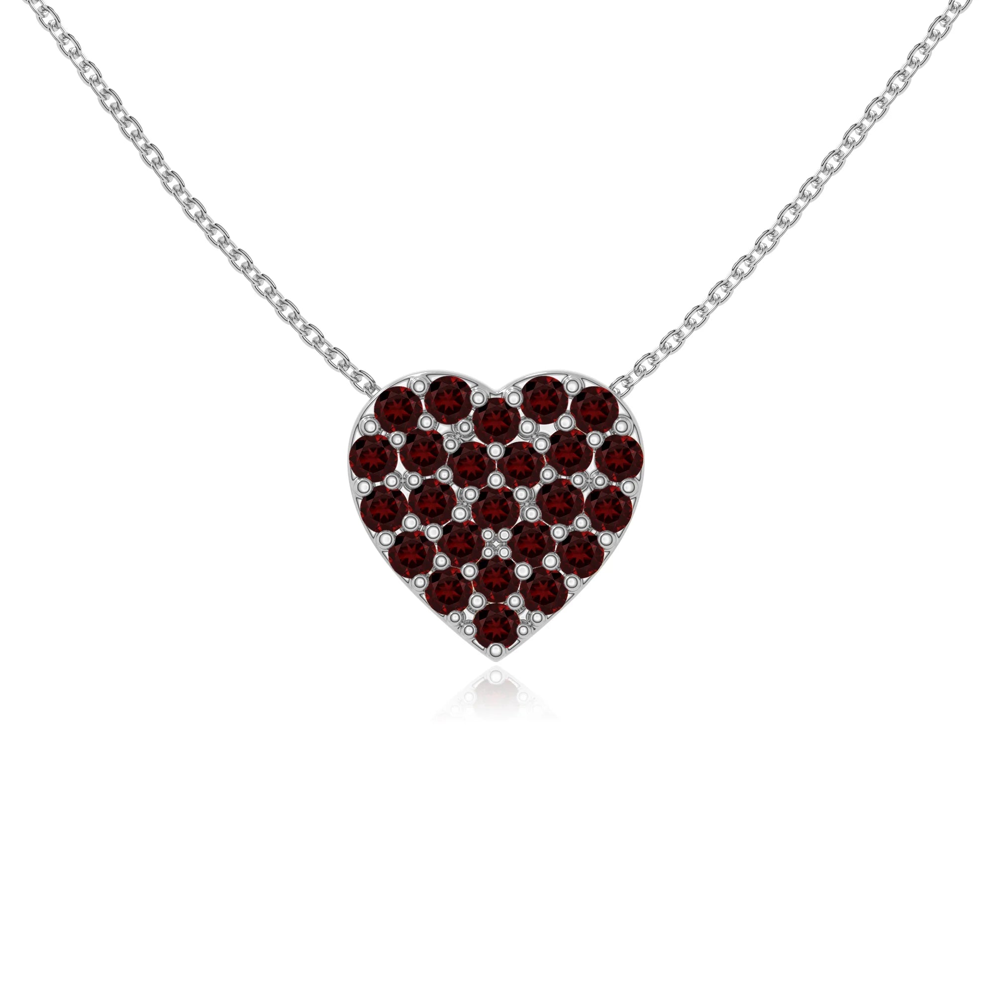 natural garnet studded heart necklaces in sterling silver 