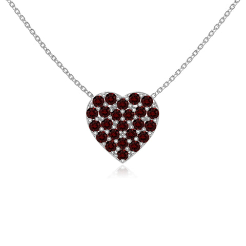 natural garnet studded heart necklaces in sterling silver 