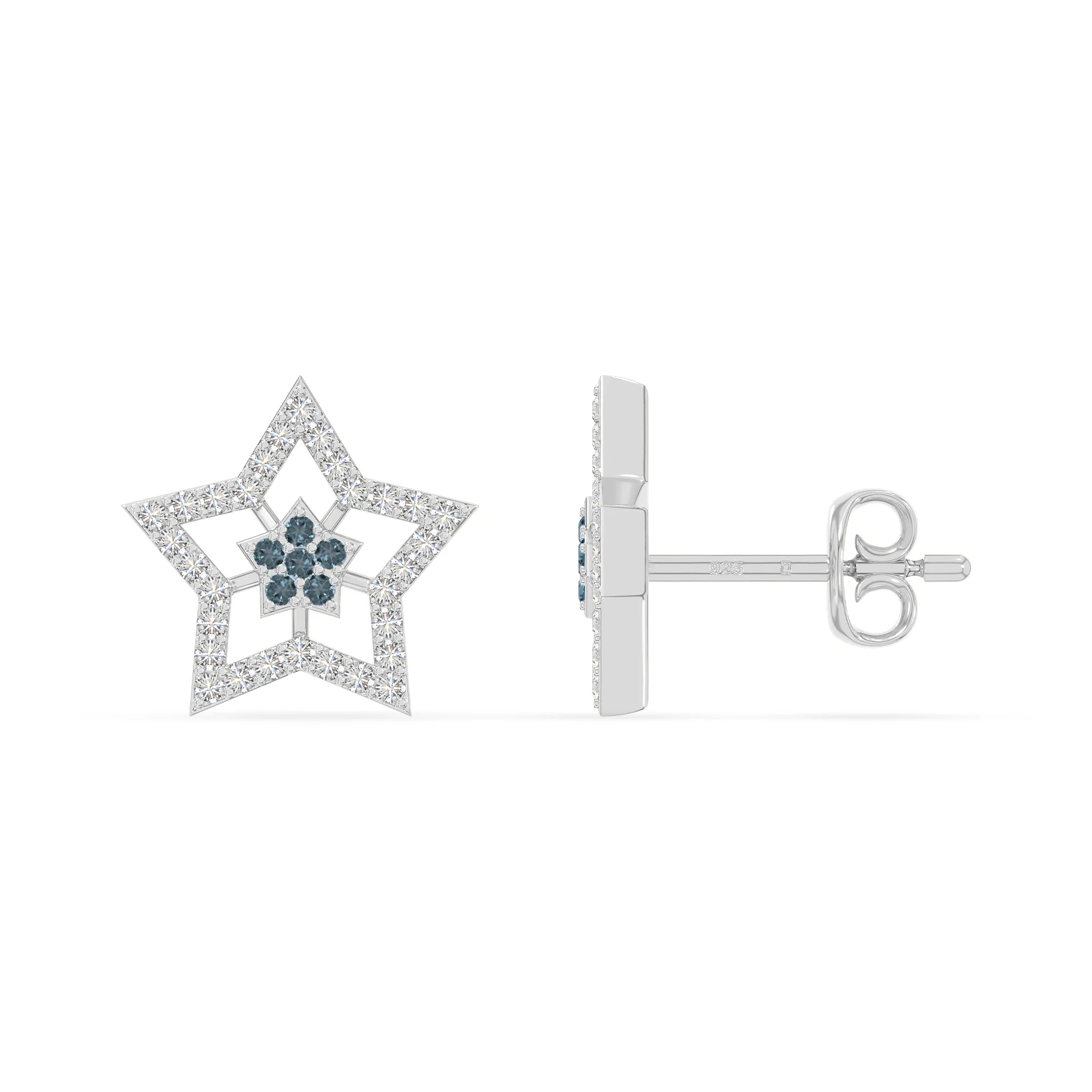 natural london-blue-topaz star stud earrings in sterling silver 