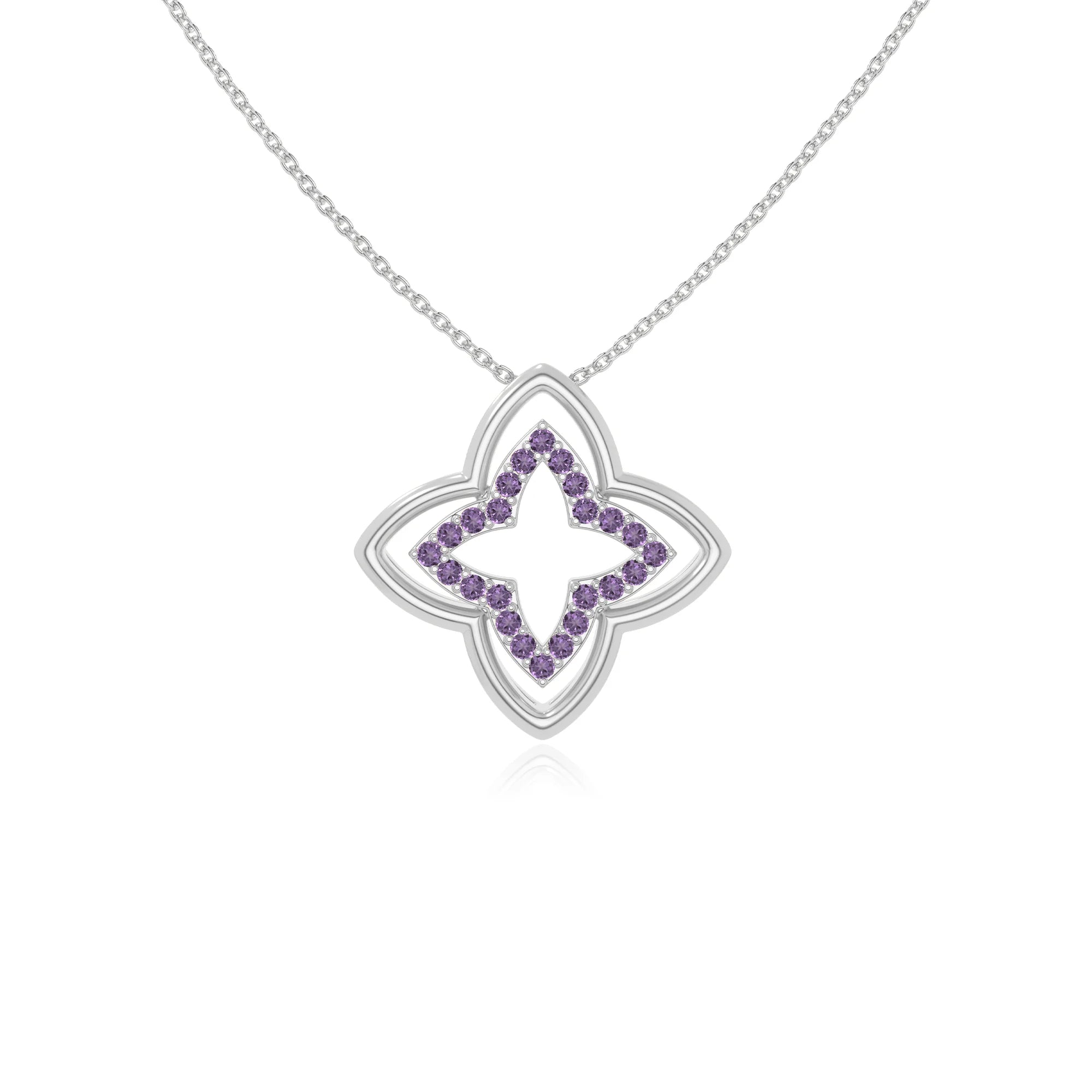 natural amethyst 4 petal flower necklaces in sterling silver 