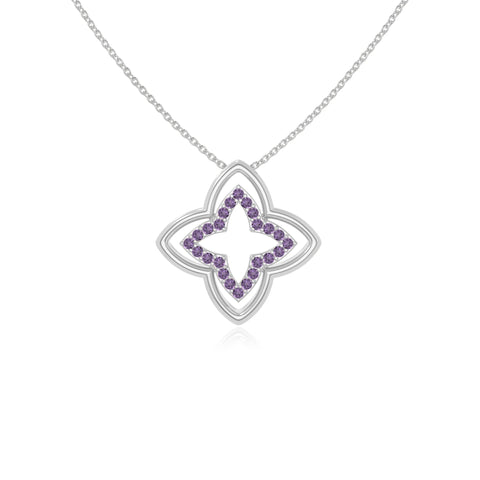 natural amethyst 4 petal flower necklaces in sterling silver 
