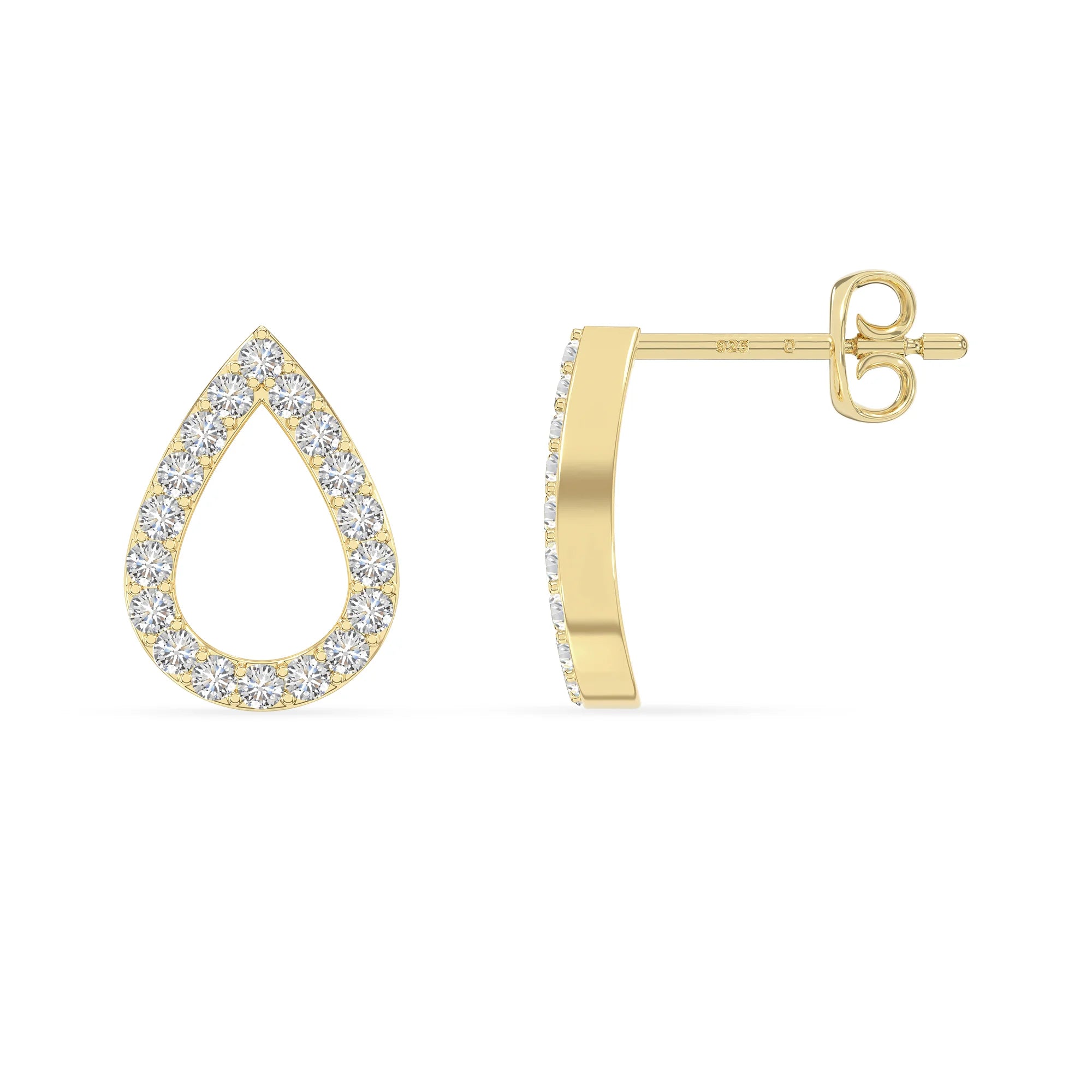 moissanite teardrop stud earrings in yellow gold vermeil 