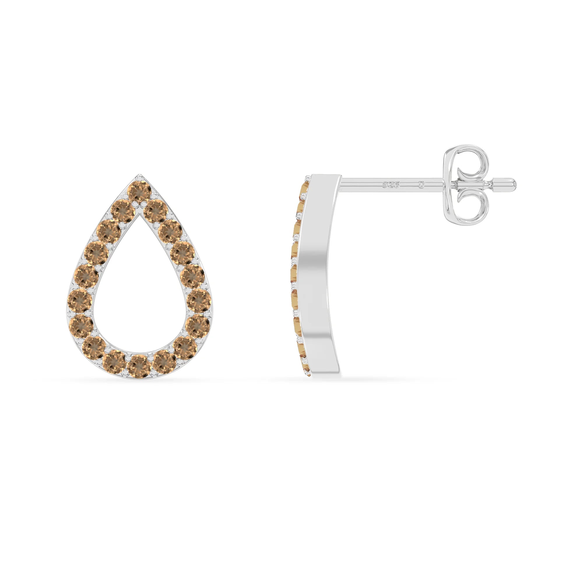 natural citrine teardrop stud earrings in sterling silver 