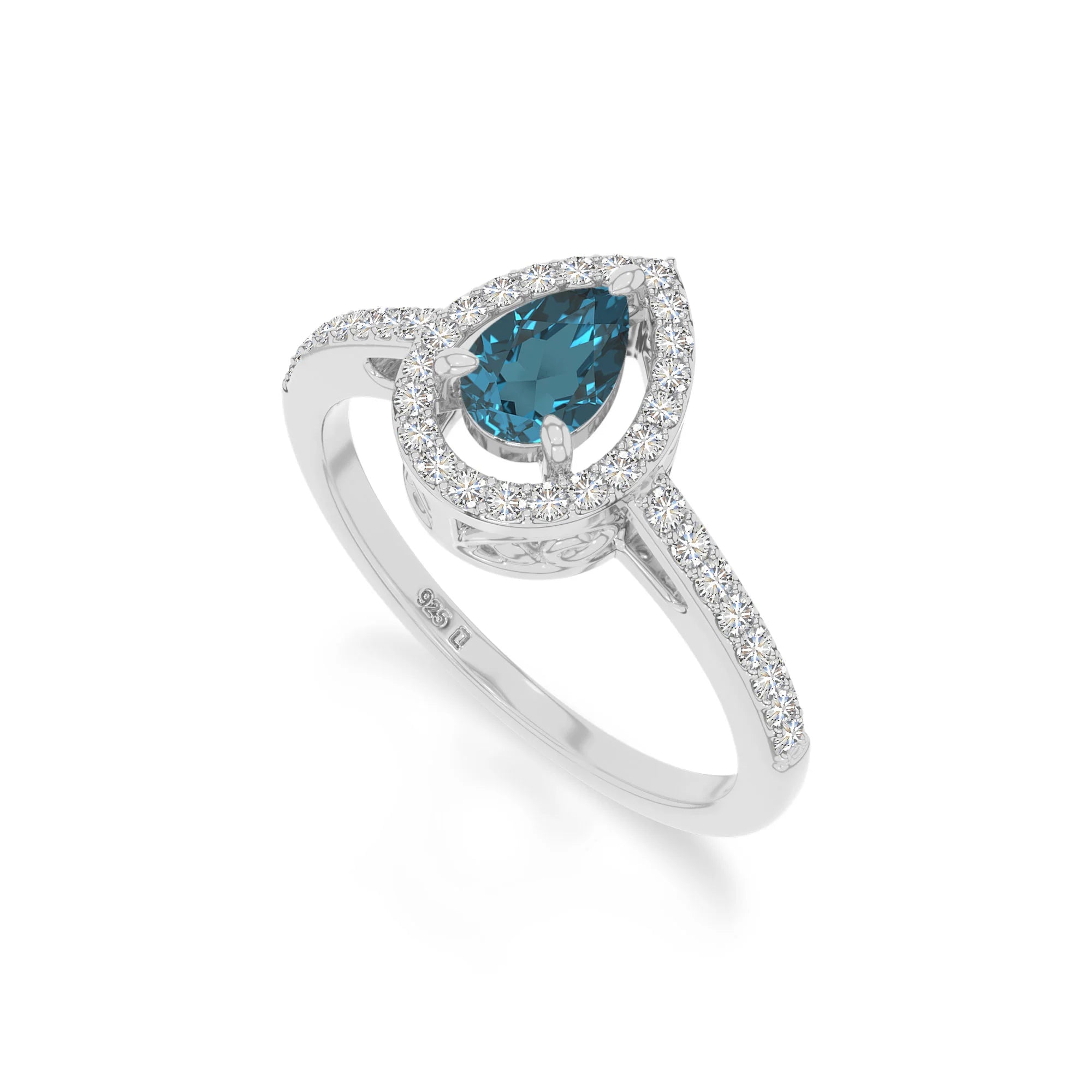 natural london blue topaz solitaire halo engagement rings in sterling silver 