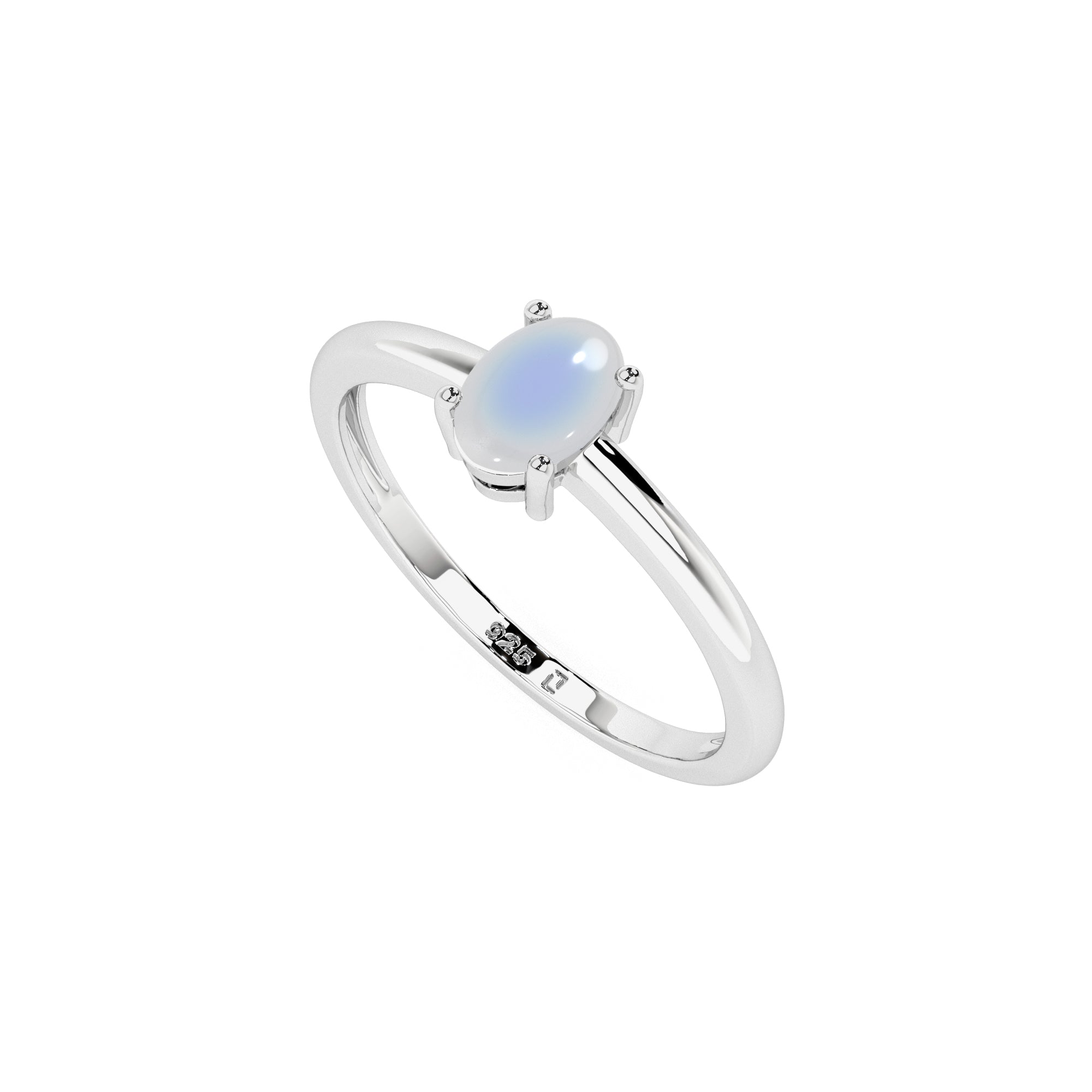 rainbow moonstone oval cab stackable prong-set ring