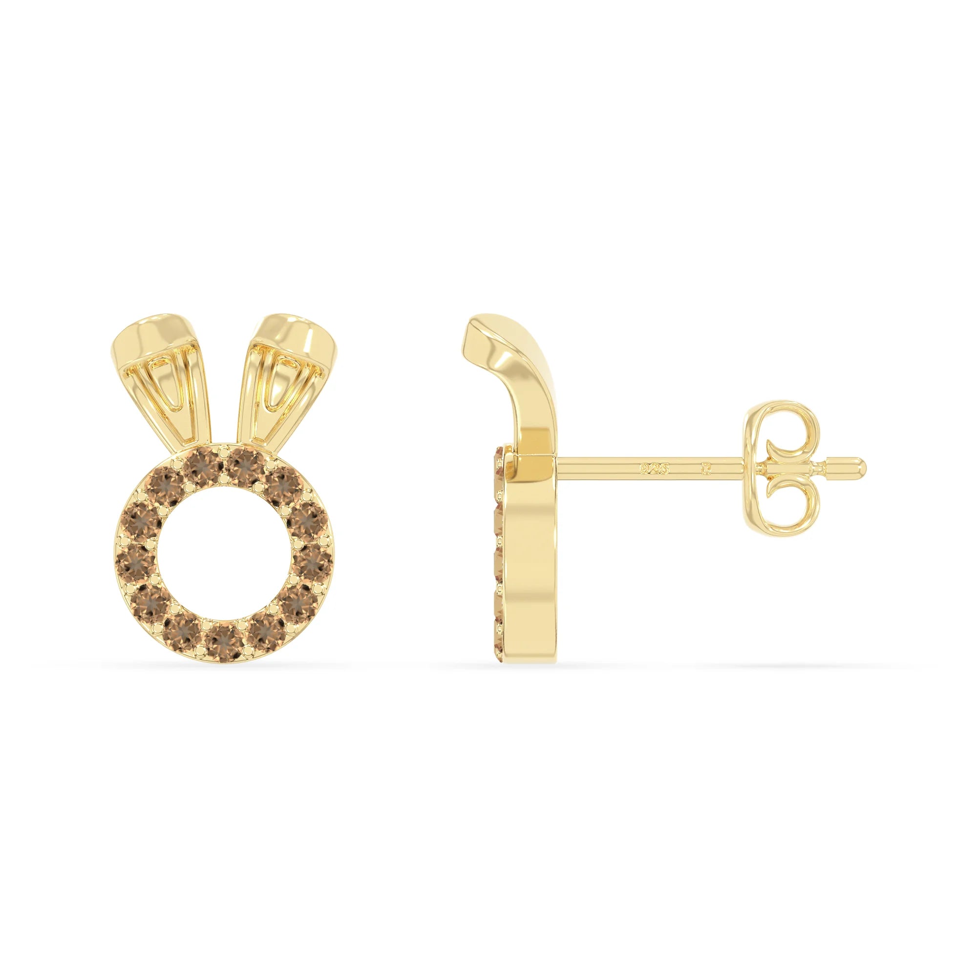 natural citrine bunny-rabit stud earrings in yellow gold vermeil 