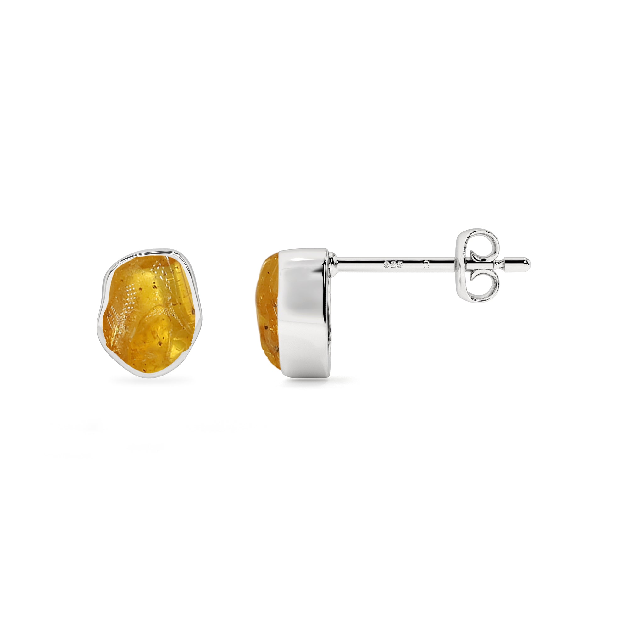 natural amber rough shape stud earrings