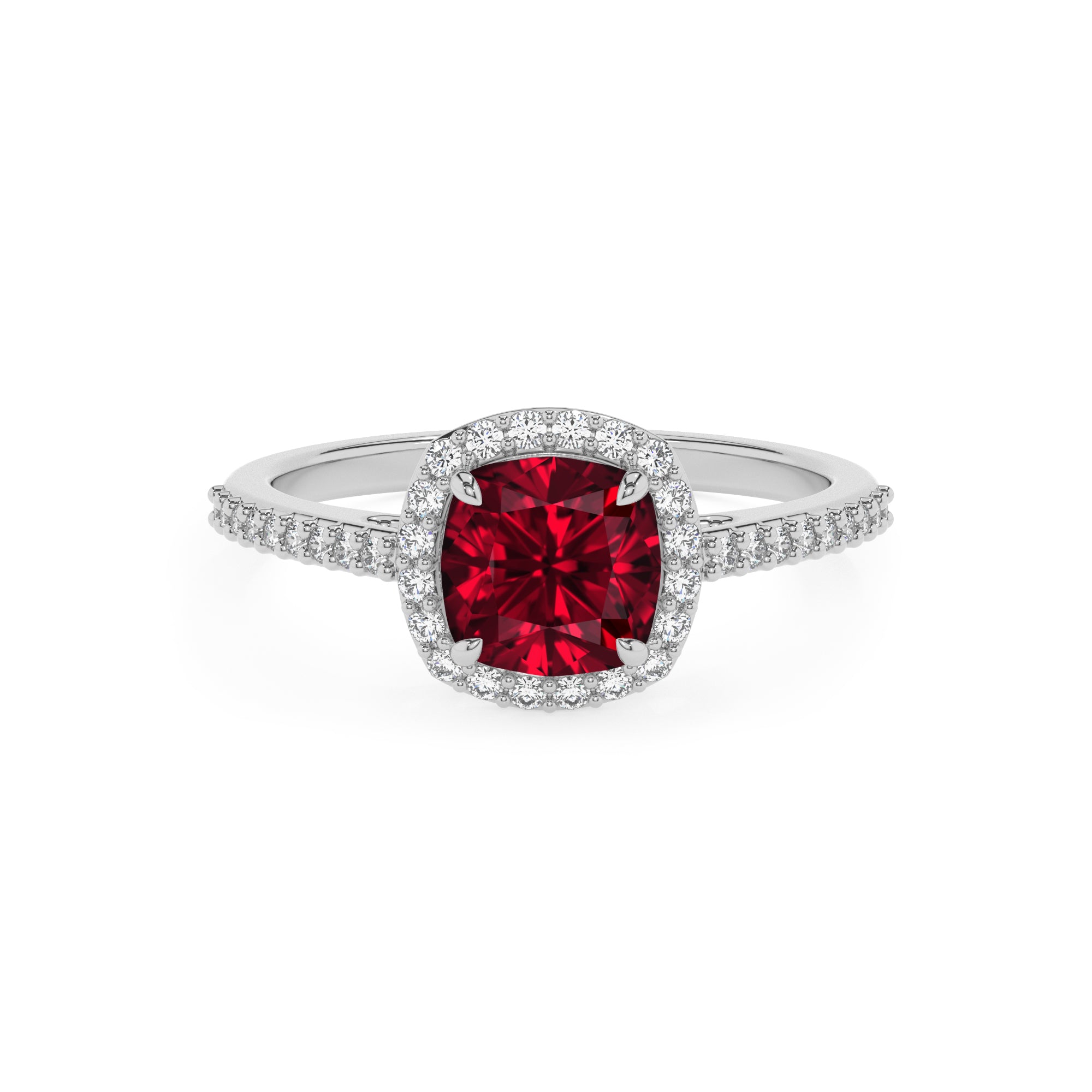 lab-grown ruby cushion half eterity halo solitaire engagement ring