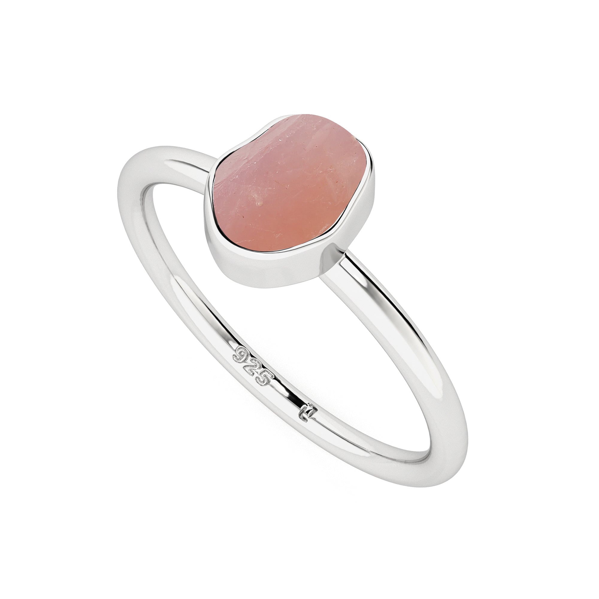 rose-quartz rough shape stackable bezel-set ring