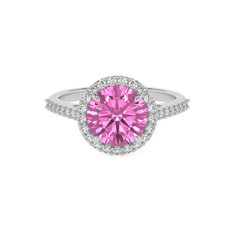 lab-grown pink-sapphire round half eterity halo solitaire engagement ring