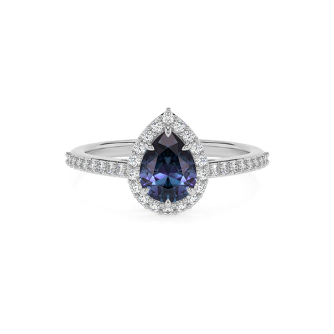 lab grown alexandrite pear half eterity halo solitaire engagement ring