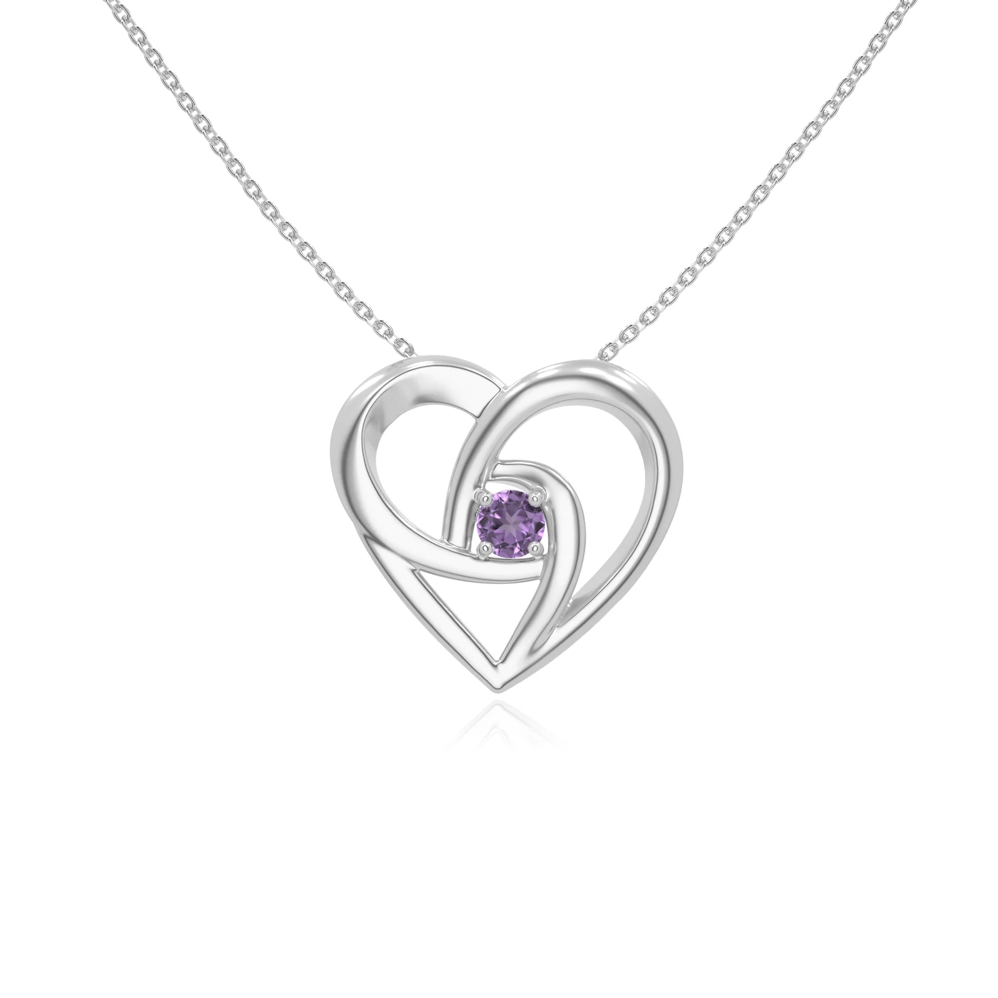 natural amethyst floral heart necklaces in sterling silver 