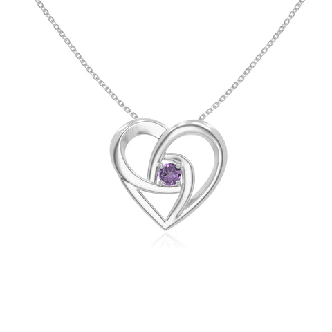 natural amethyst floral heart necklaces in sterling silver 
