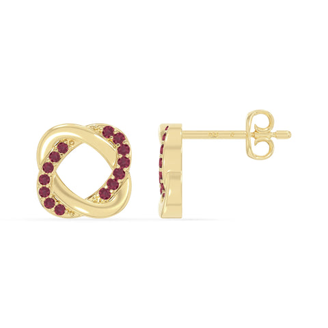natural ruby knot-love stud earrings in yellow gold vermeil 