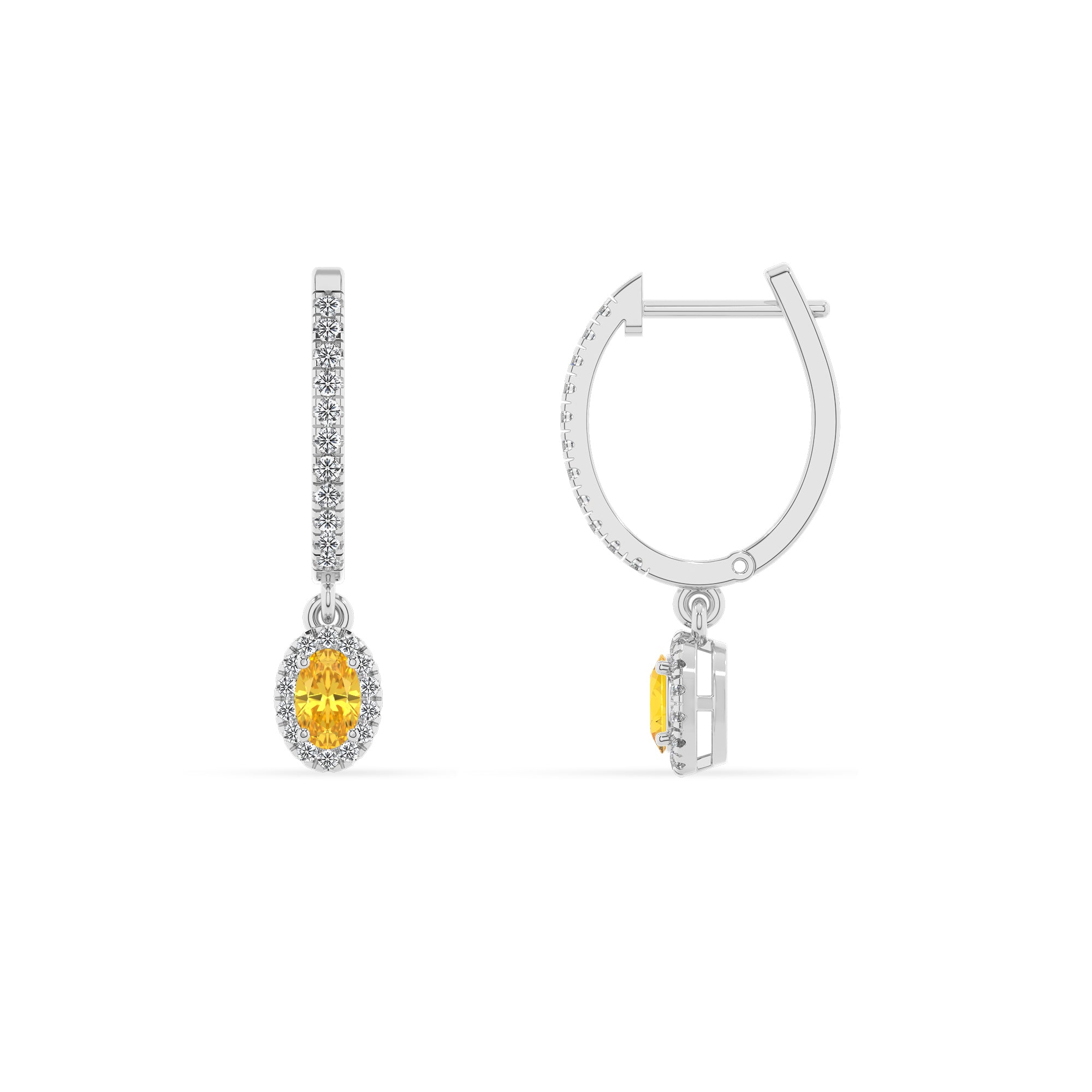 lab grown yellow sapphire oval double halo earrings with moissanite 