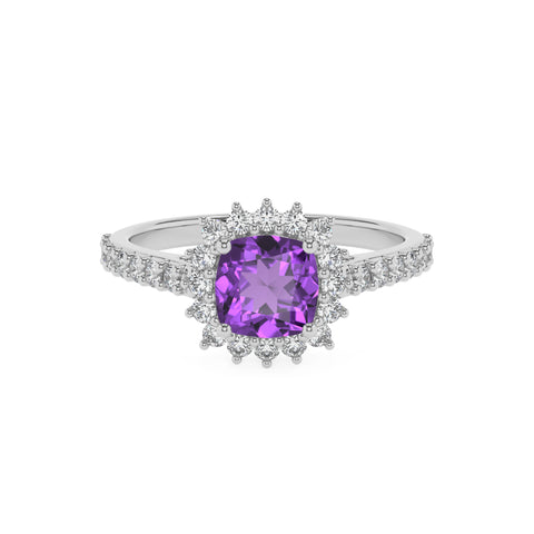 lab grown amethyst cushion half eterity halo solitaire engagement ring