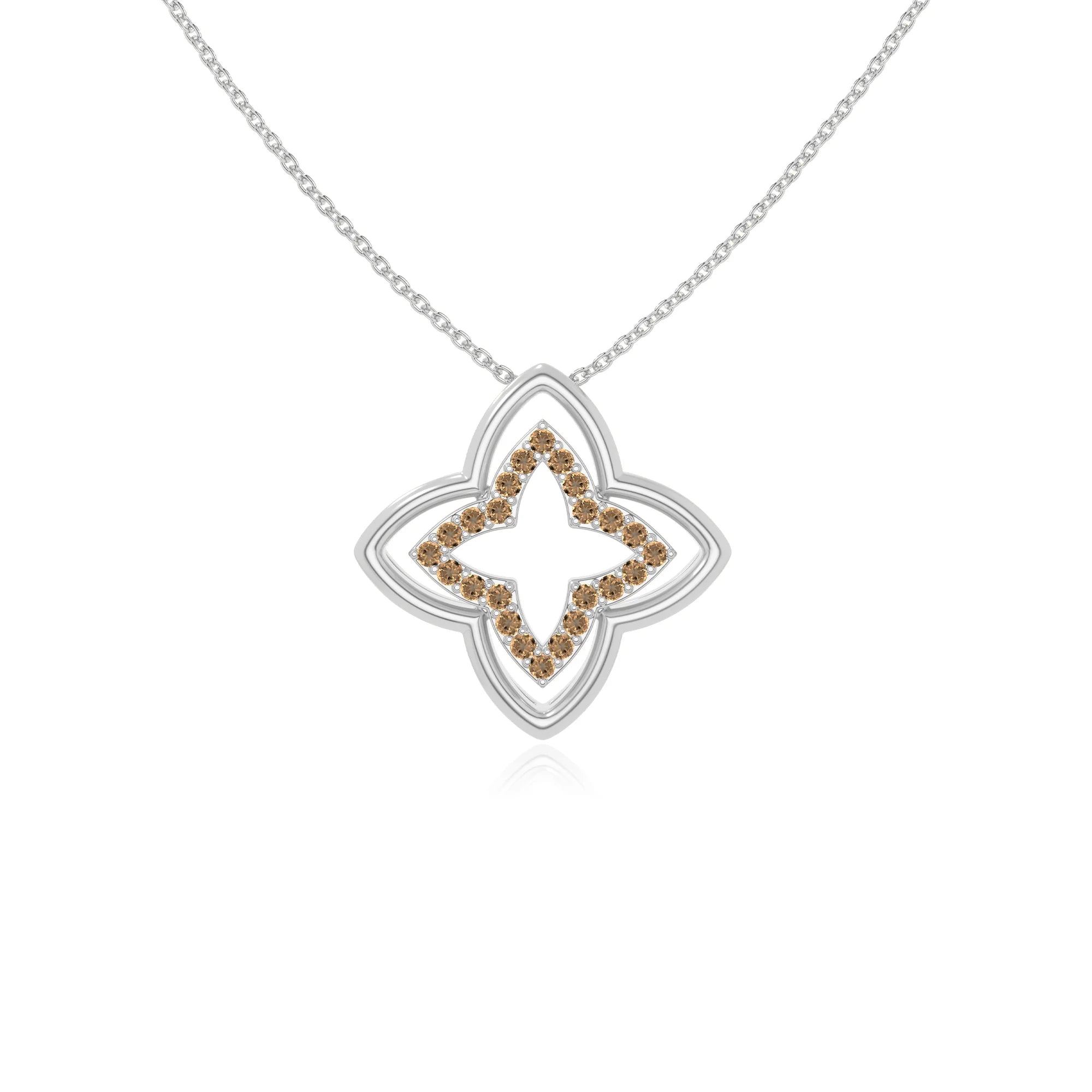 natural citrine 4 petal flower necklaces in sterling silver 