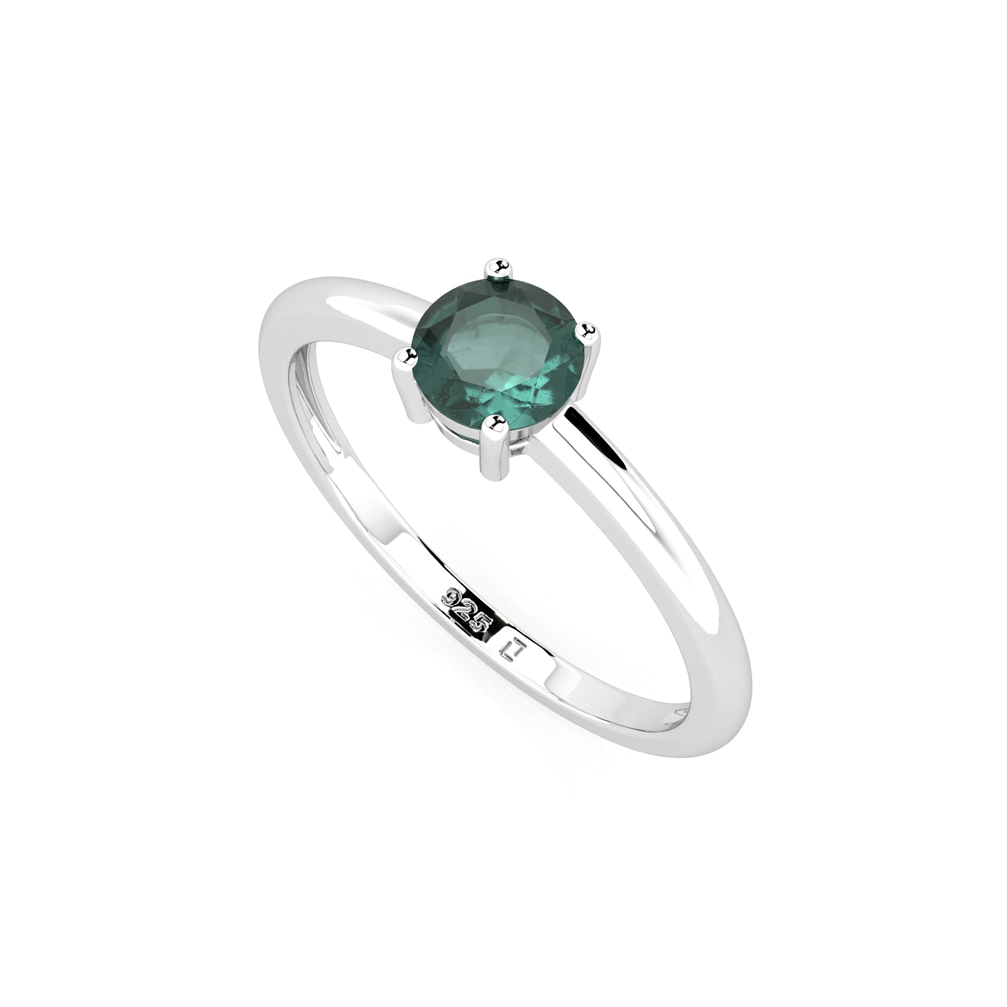 green tourmaline round cut stackable prong-set ring