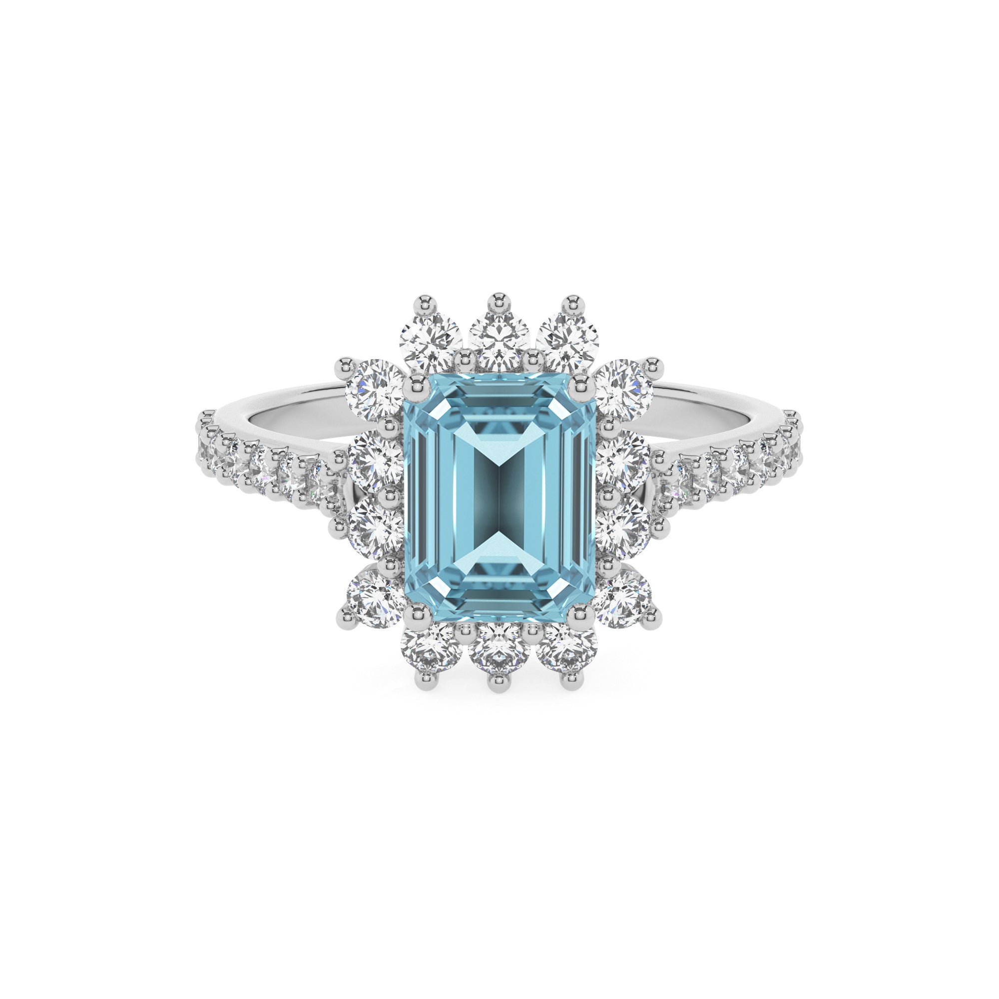 lab grown aquamarine emerald half eterity halo solitaire engagement ring