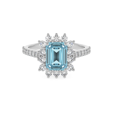 lab grown aquamarine emerald half eterity halo solitaire engagement ring