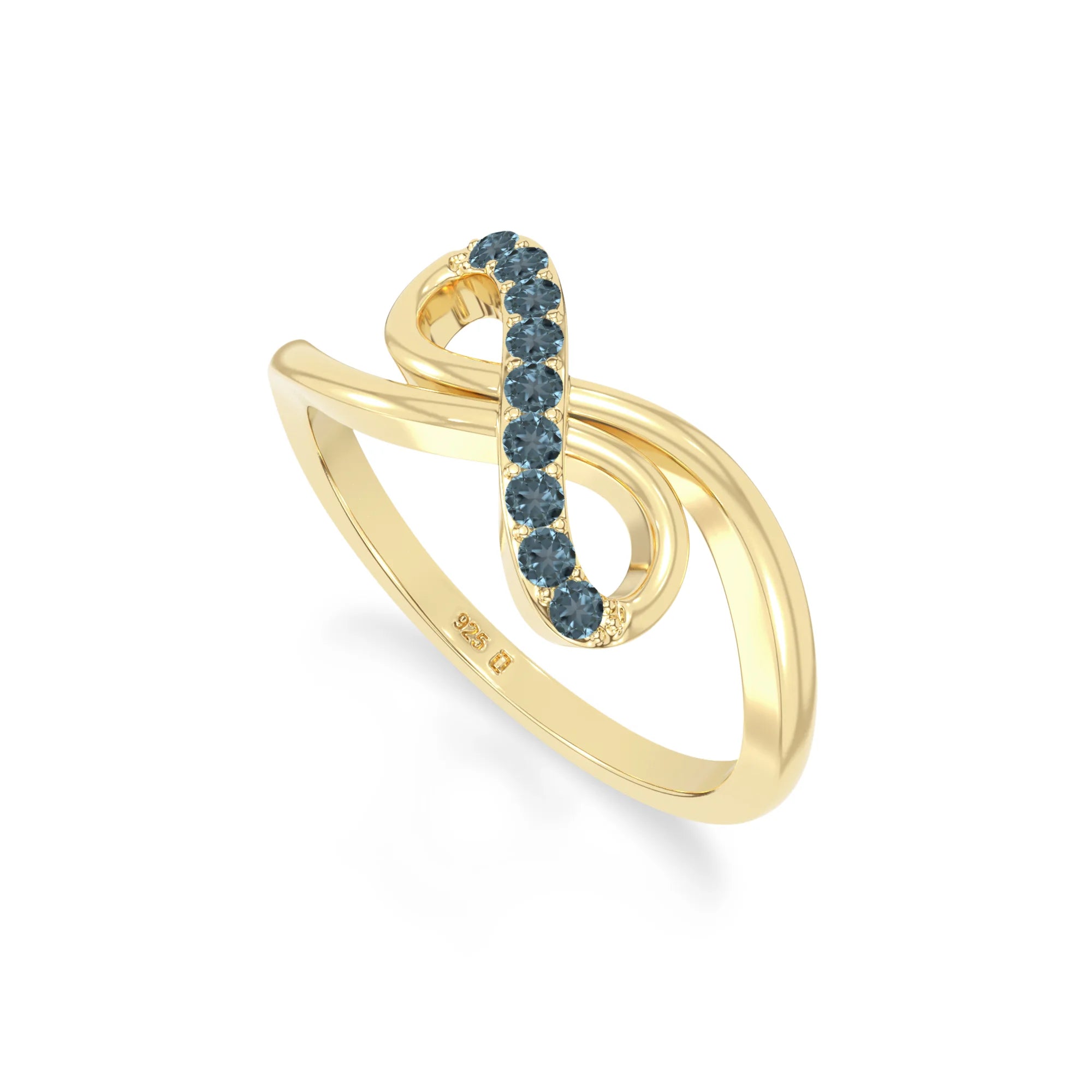 natural london blue topaz infinity promise rings in yellow gold vermeil