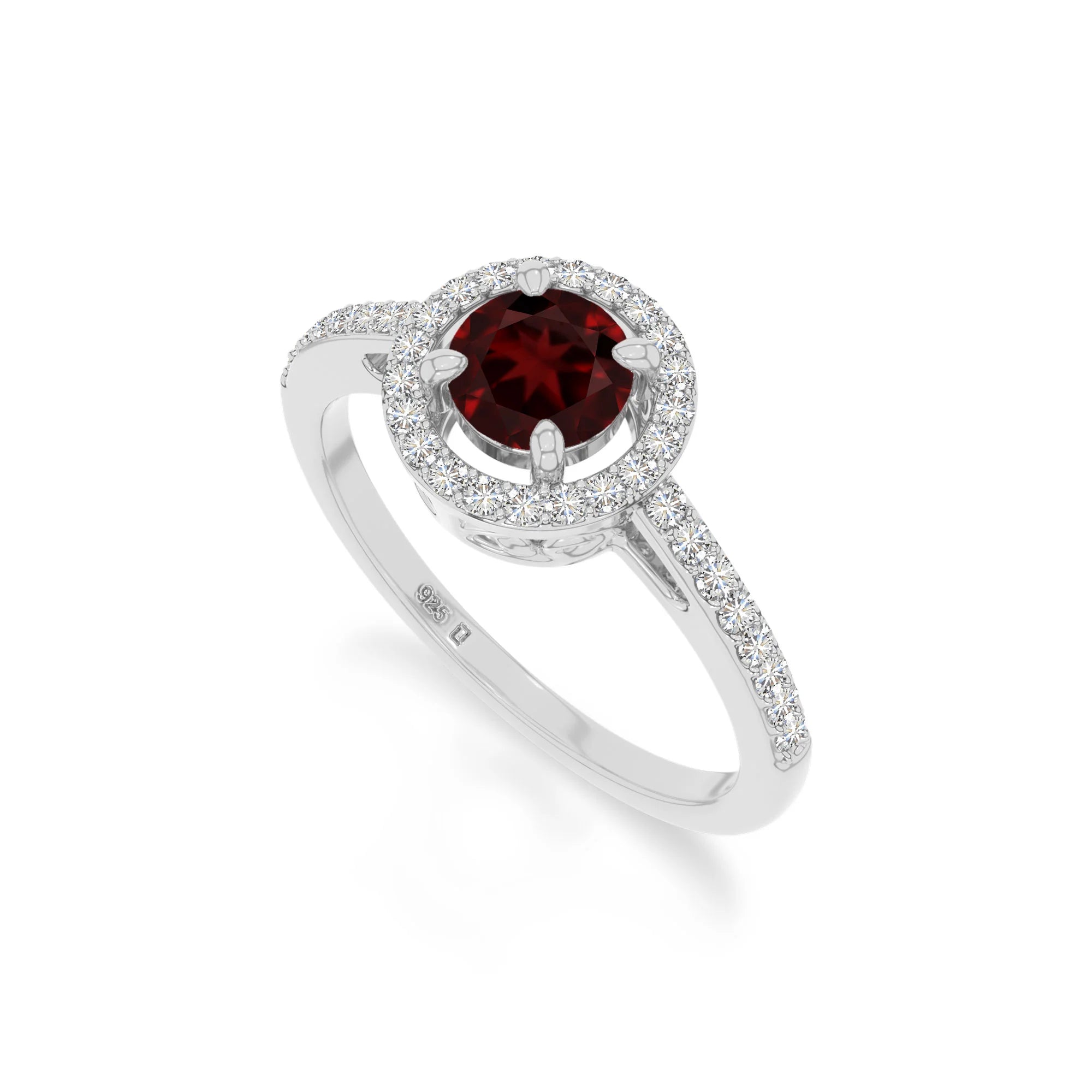 natural garnet solitaire halo engagement rings in sterling silver 