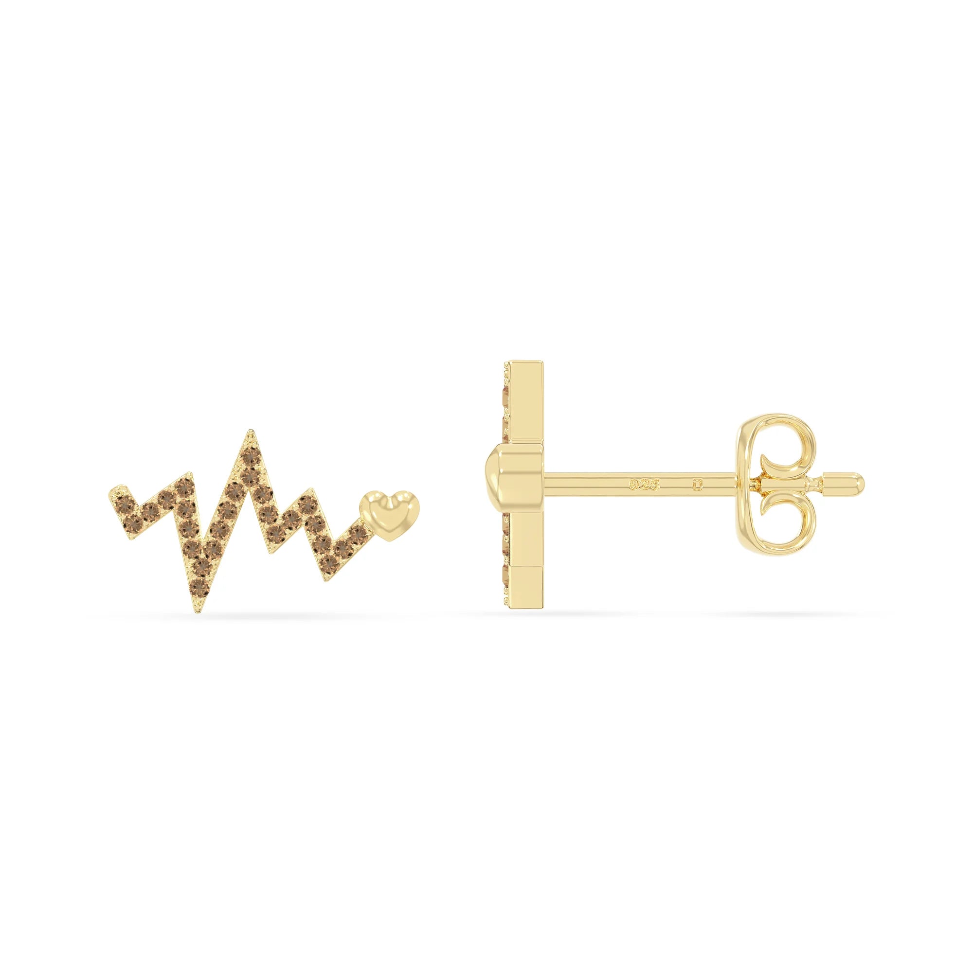natural citrine heartbeat stud earrings in yellow gold vermeil 