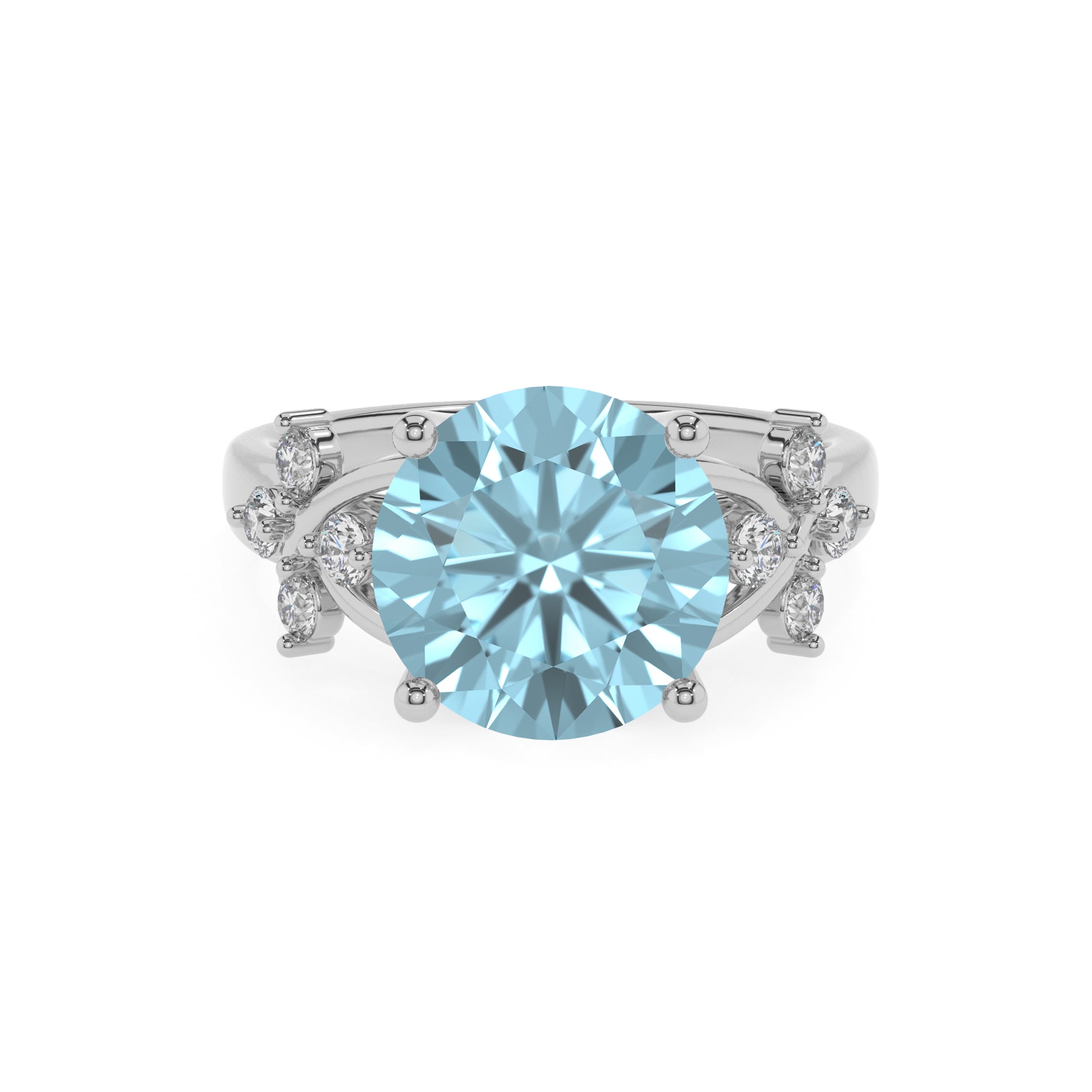 lab grown aquamarine round criss cross solitaire engagement ring