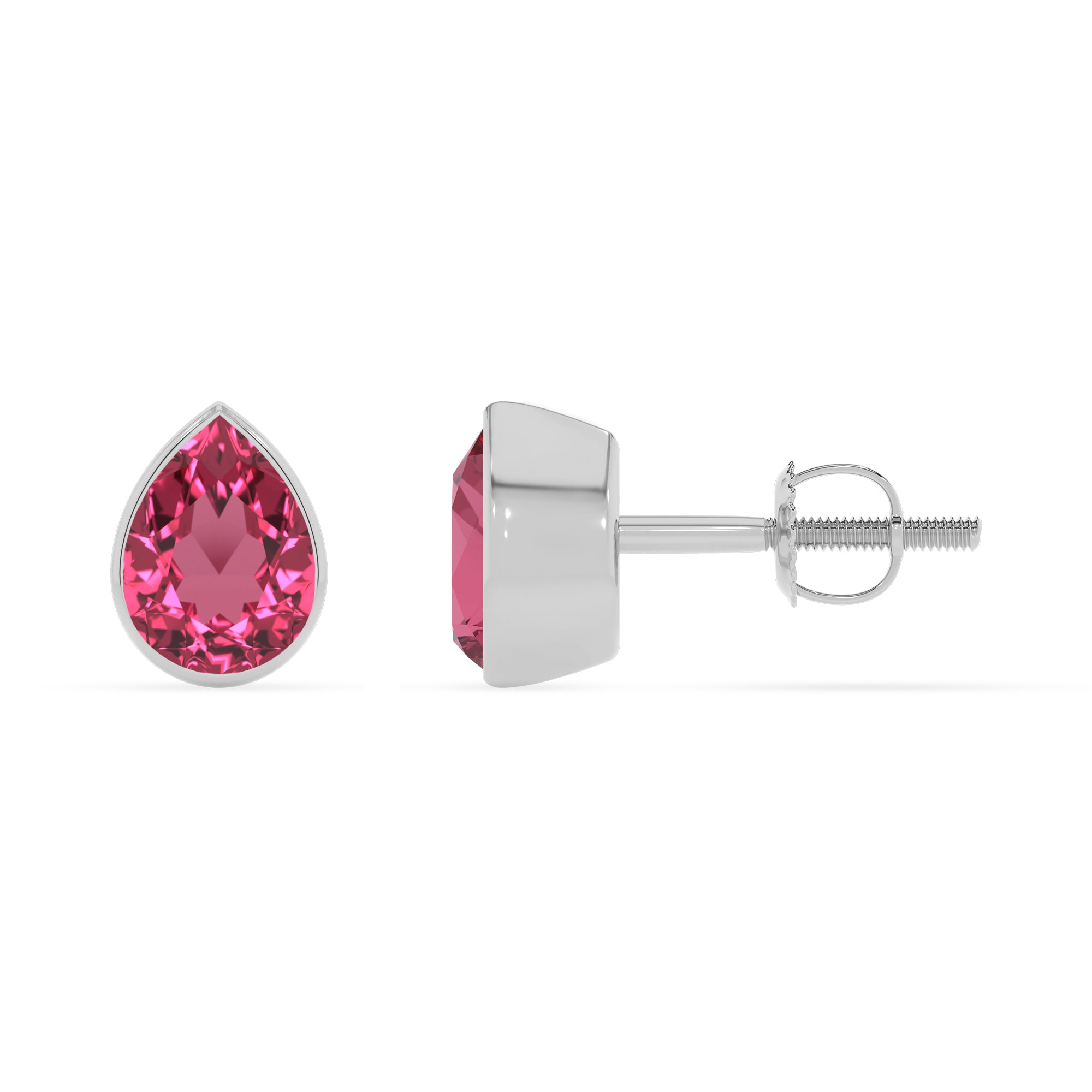 natural pink tourmaline pear stud earrings 