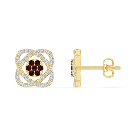natural garnet inner power stud earrings in yellow gold vermeil 