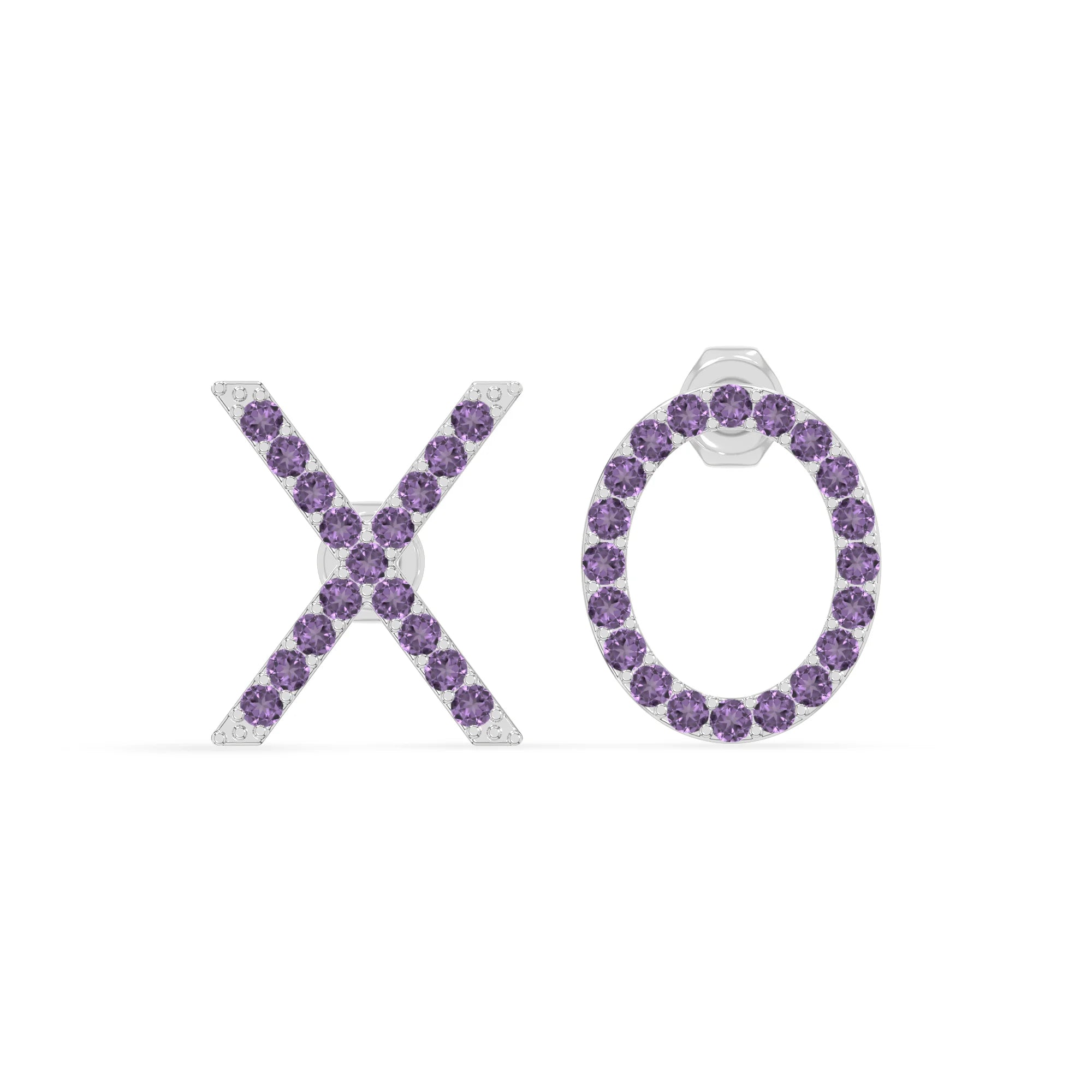 natural amethyst xo stud earrings in sterling silver 