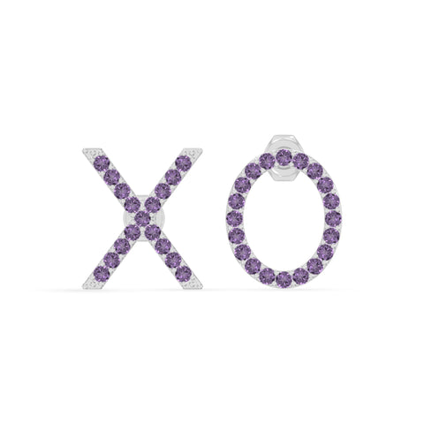 natural amethyst xo stud earrings in sterling silver 