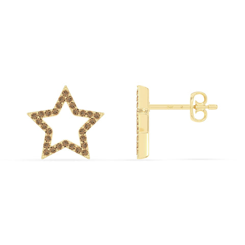 natural citrine star stud earrings in yellow gold vermeil 