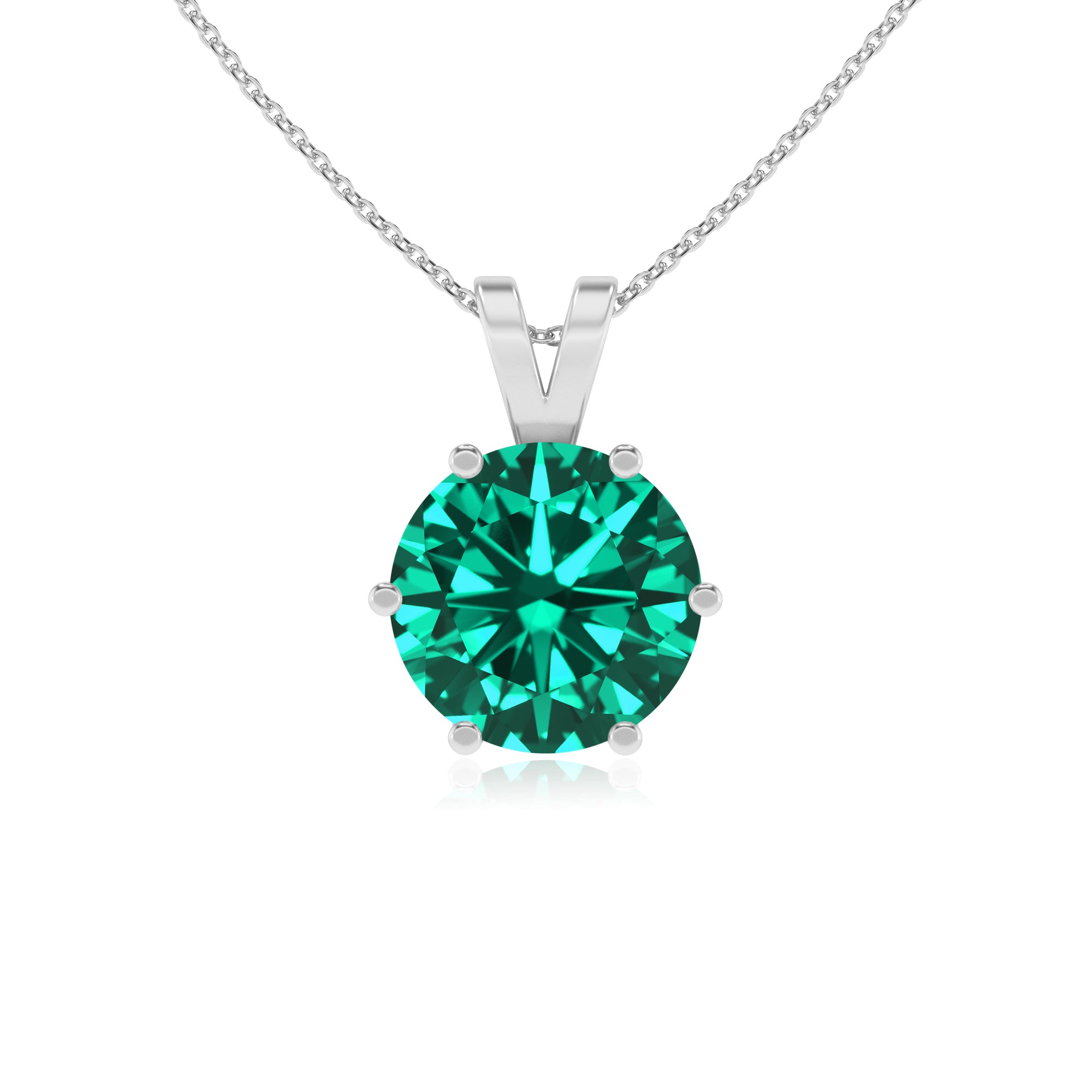 lab grown emerald round shape solitaire v-bale pendant necklace