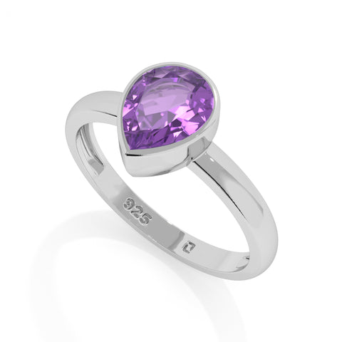 amethyst pear cut stackable bezel-set ring