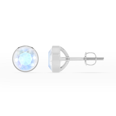 natural rainbow moonstone round stud earrings 