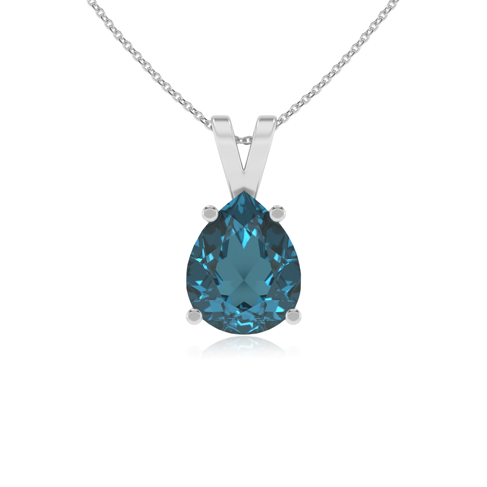 natural london-blue-topaz pear shape solitaire v-bale pendant necklace