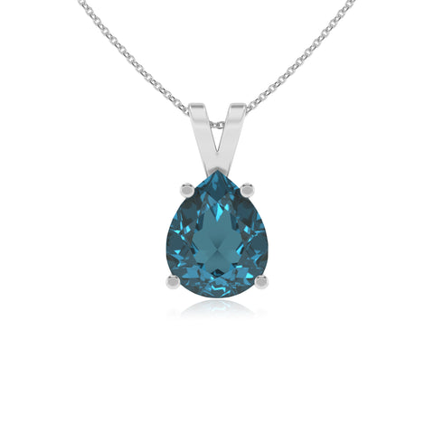 natural london-blue-topaz pear shape solitaire v-bale pendant necklace