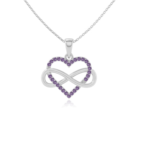 natural amethyst infinity heart necklaces in sterling silver 