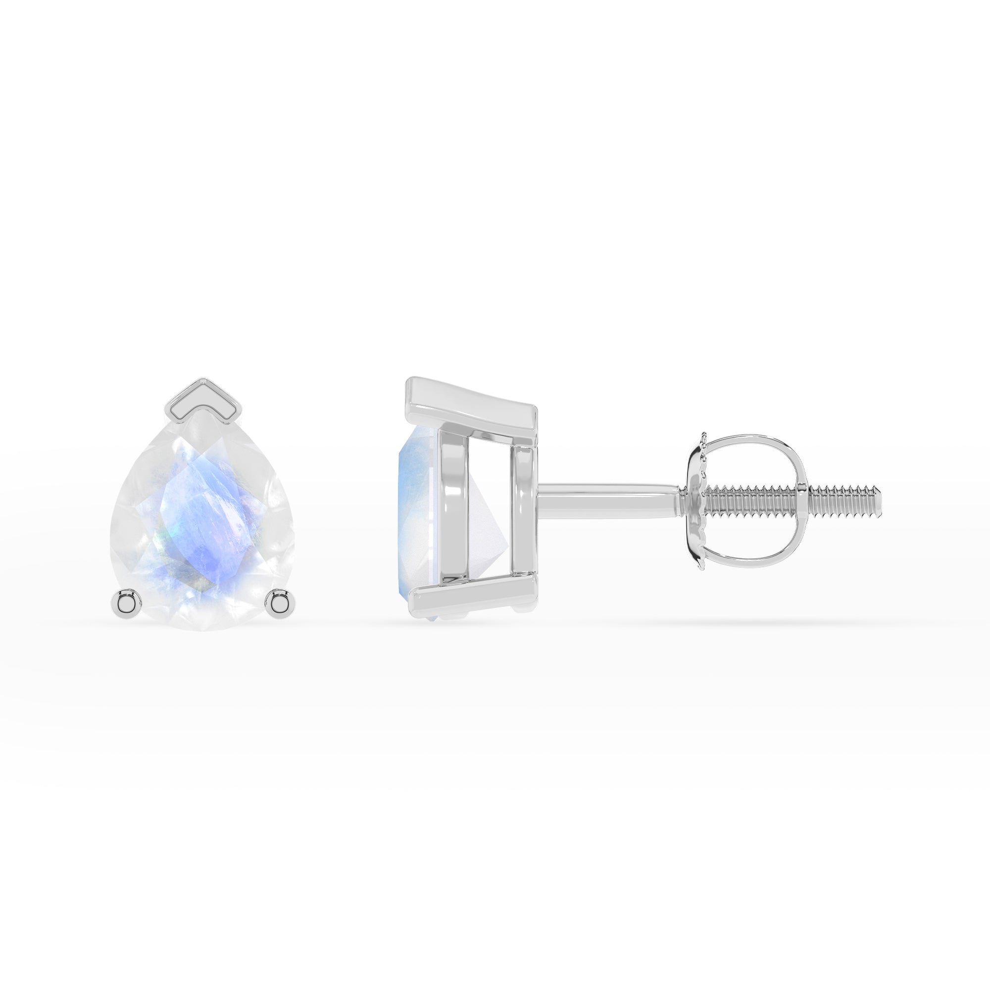 natural rainbow moonstone pear stud earrings 