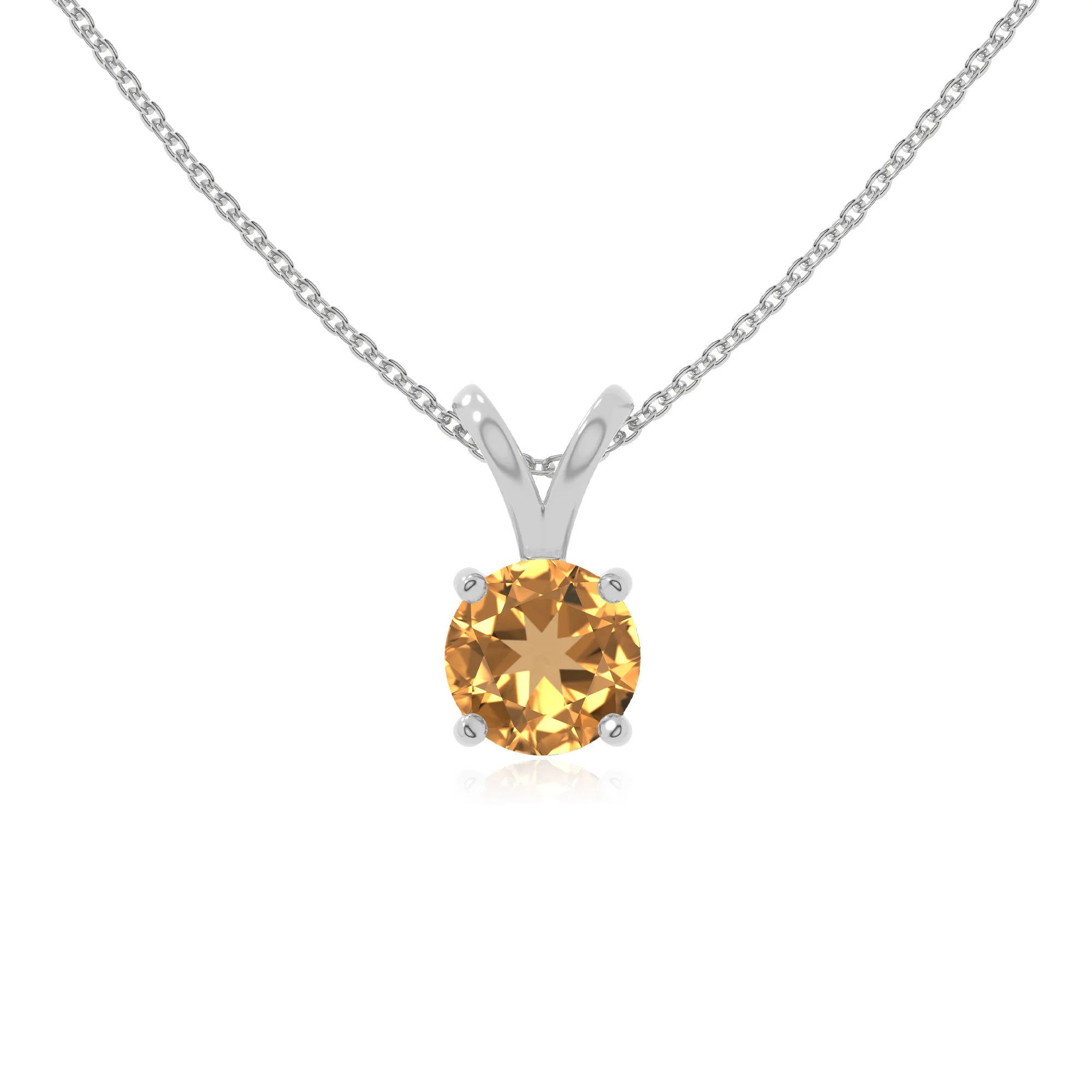 natural citrine v-bale solitaire necklaces in sterling silver 